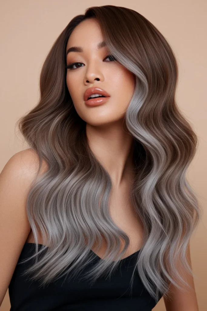 Brown Balayage with Smoky Silver Ends