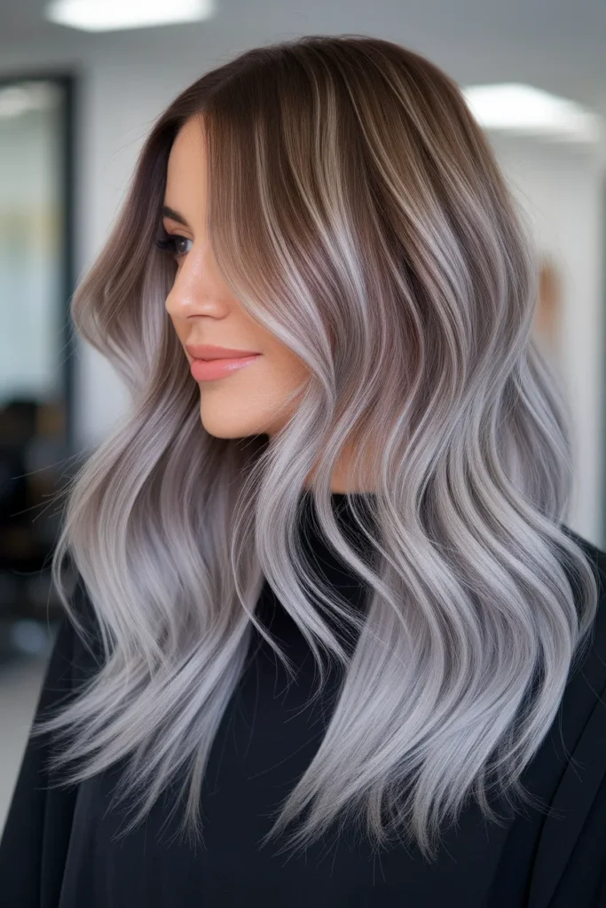 Brown Layered Cut with Melted Silver Ends