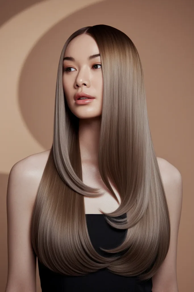 Brown Straight Hair with Silver Underlights