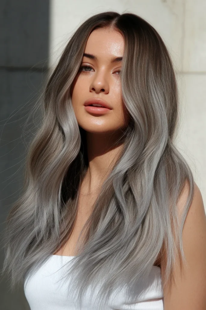 Brown Wavy Hair with Silver Babylights