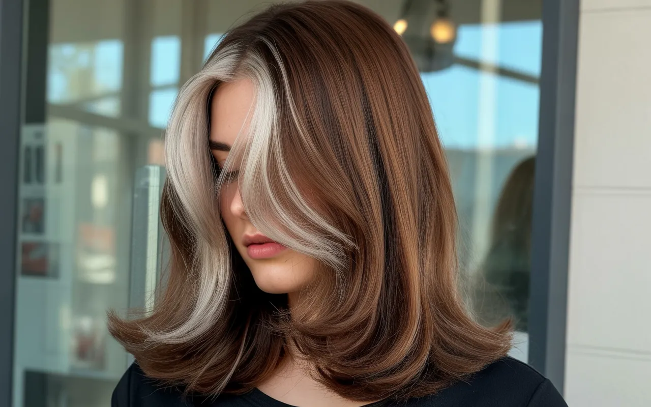 Brown hair with silver highlights