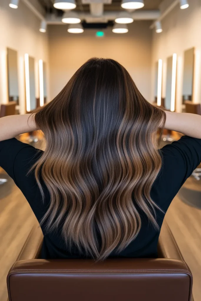Caramel Brown Balayage on Dark Hair