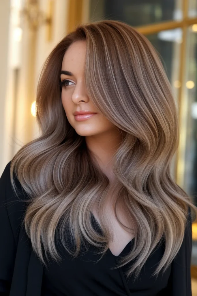 Chestnut Brown Hair with Silver Feathered Highlights