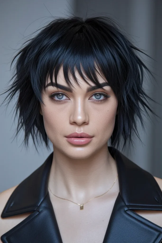 Classic Black Wolf Cut with Wispy Bangs