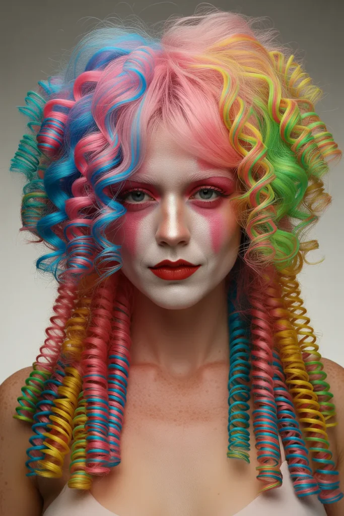 Crimped Rainbow Clown Hairstyle