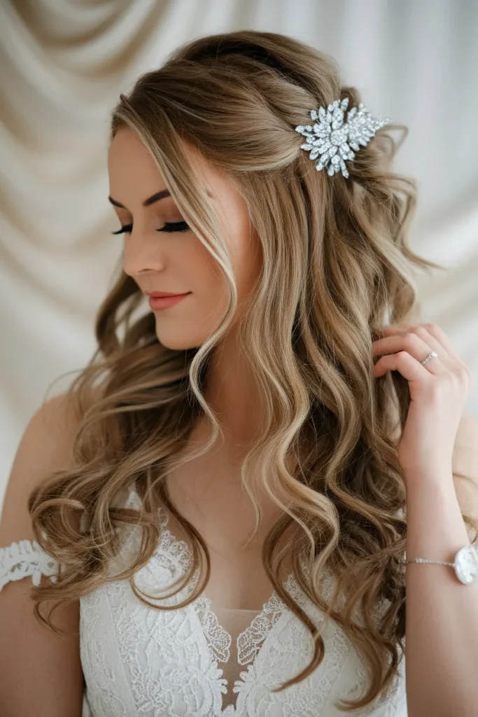 Curled Half-Up with Sparkle Clip