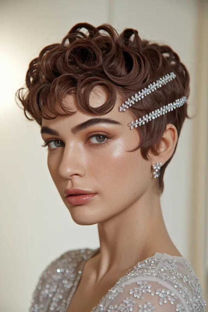 Curled Pixie with Sparkle Pins