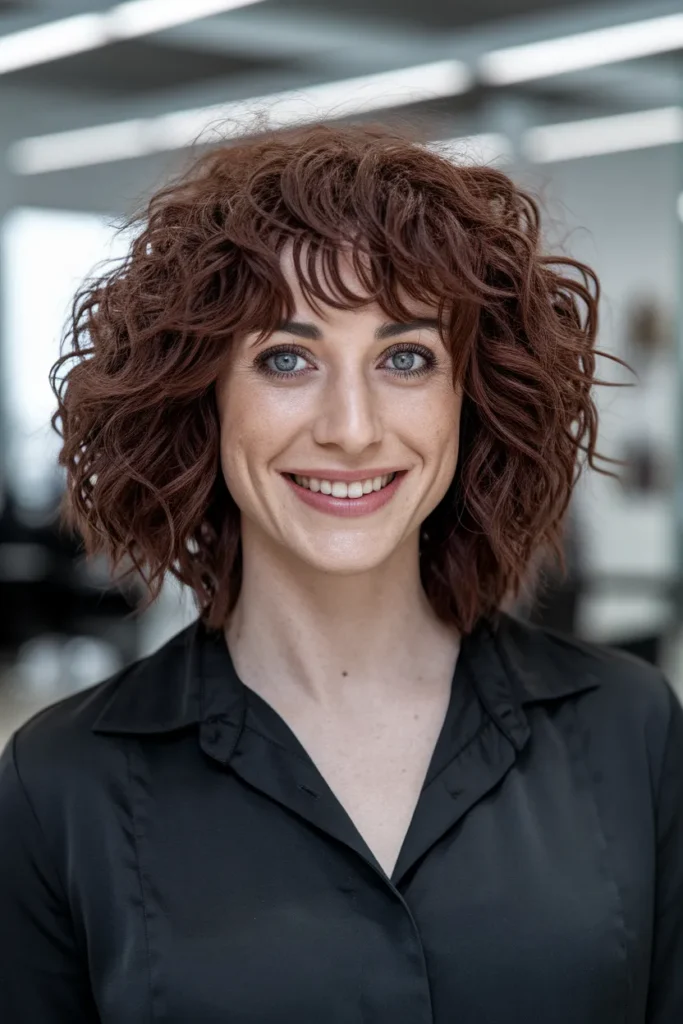 Curly Lob with Light Bangs