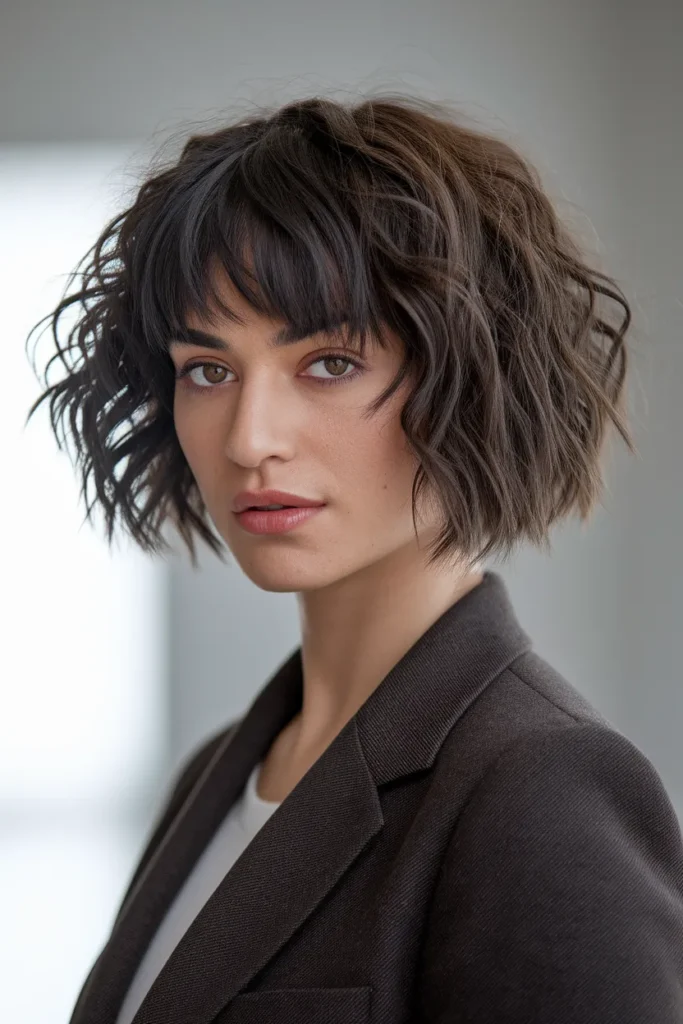 Curly Shag Bob with Micro Bangs