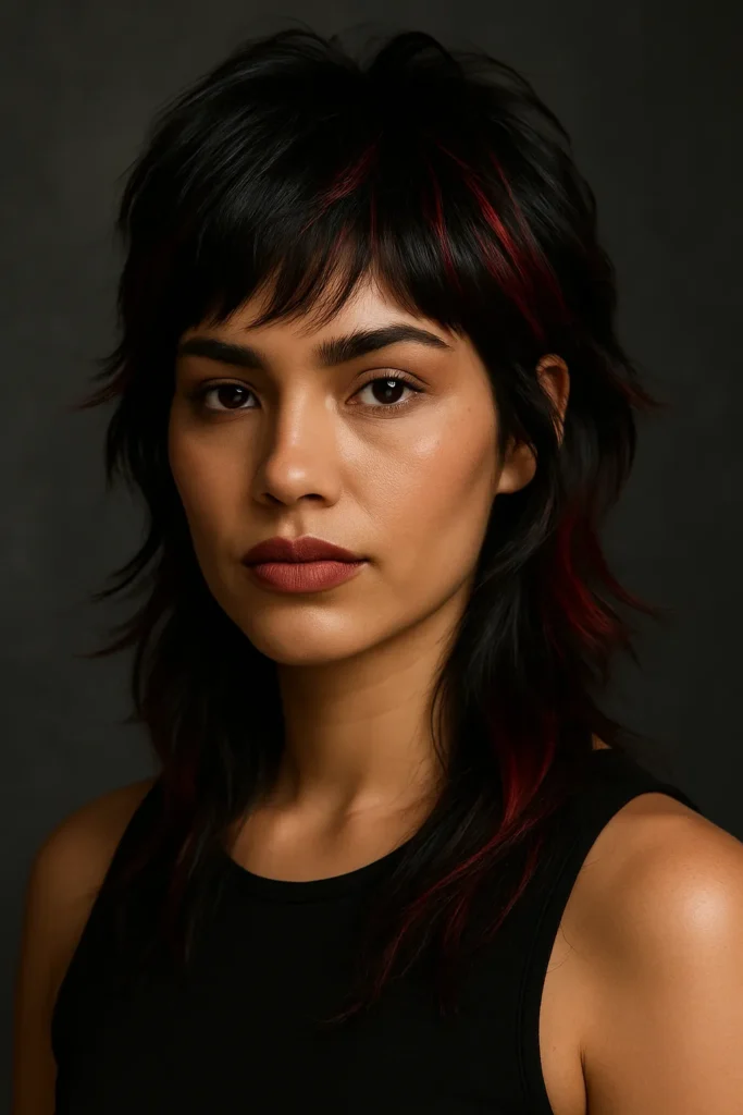 Dark Vampire Mullet with Crimson Highlights