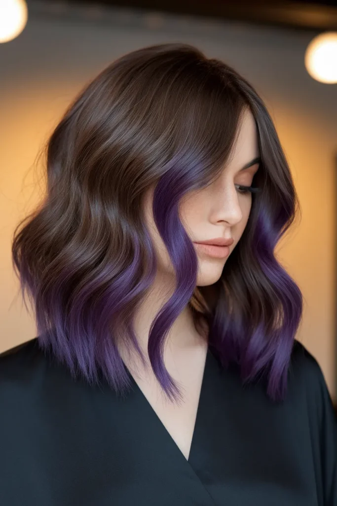 Dark Violet Peekaboo Highlights On Brown Hair