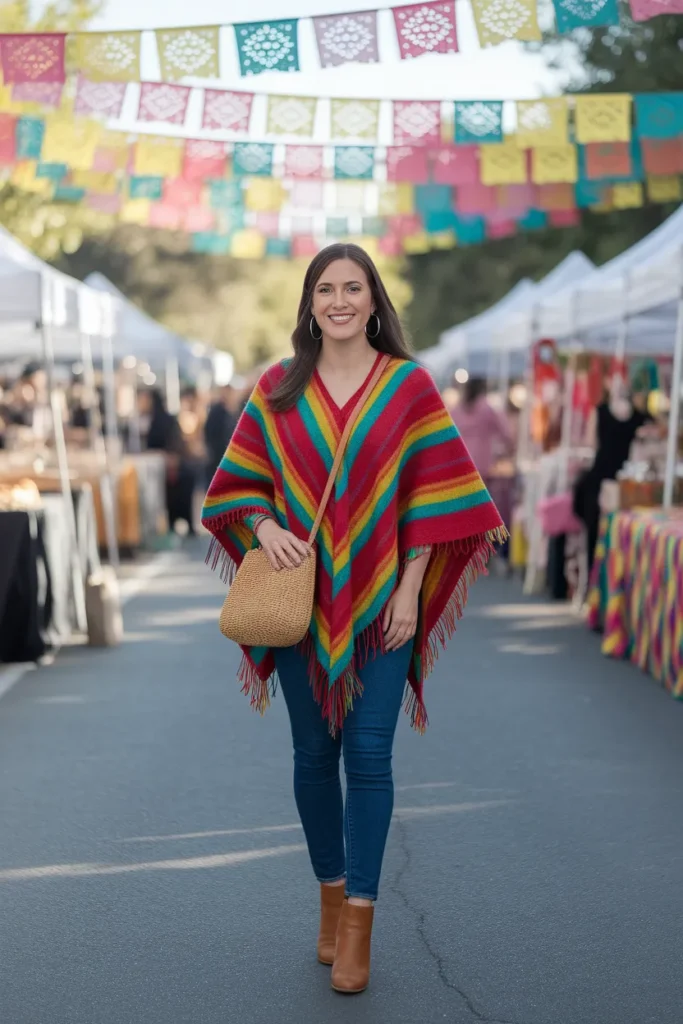 Denim and a Colorful Poncho