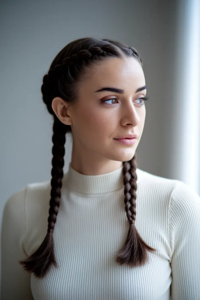 Double Dutch Braids into Low Buns