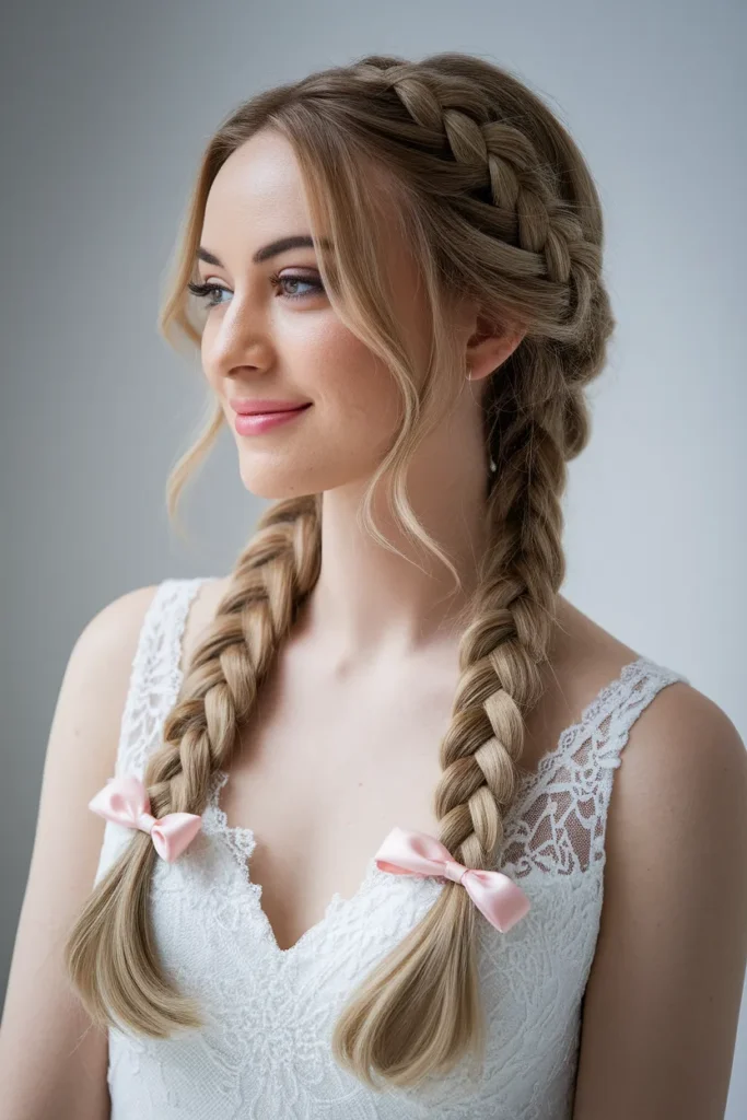 Dutch Braids with Ribbon Weave