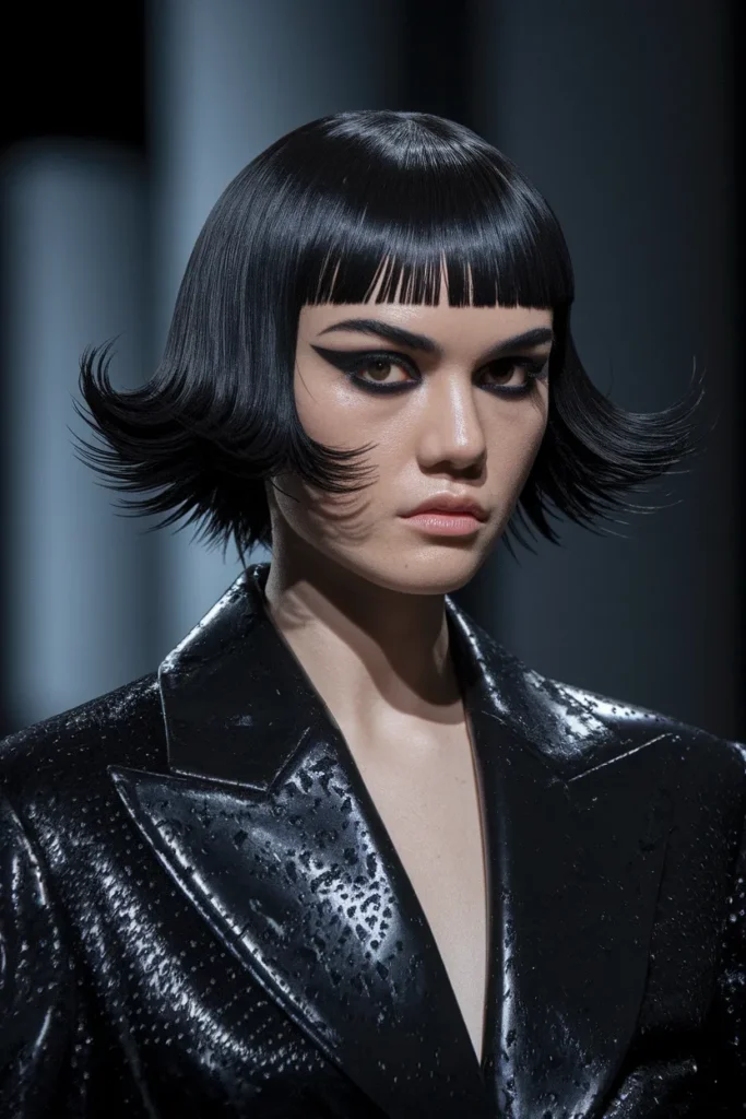 Edgy Wet-Look Wolf Cut