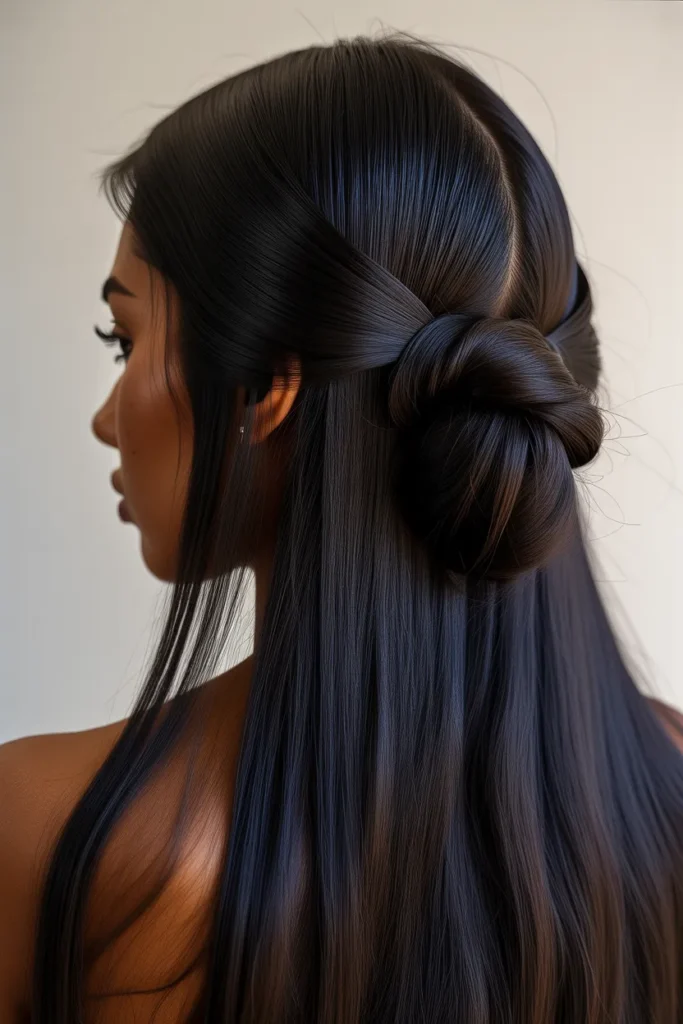  Effortless Half Bun with Sleek Straight Lengths