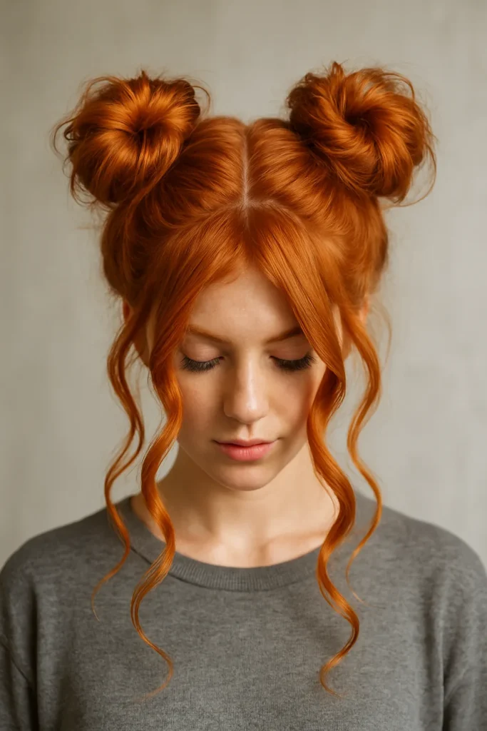 Fiery Pumpkin Space Buns Halloween Hairstyle
