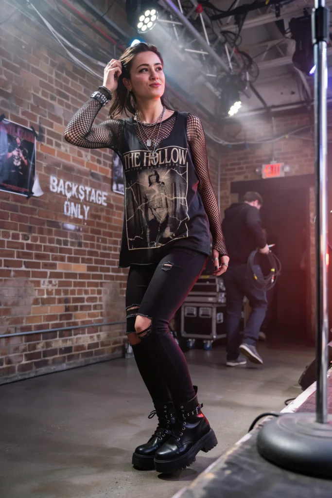Fishnet Top under a Band Tee