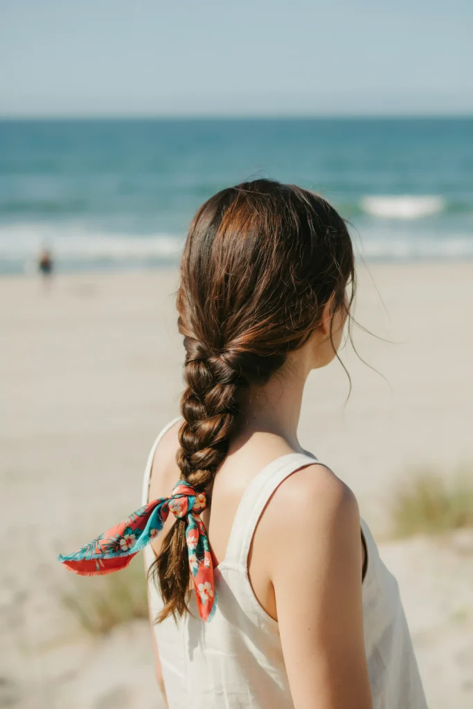 Fishtail Braid with Tropical Scarf Tie