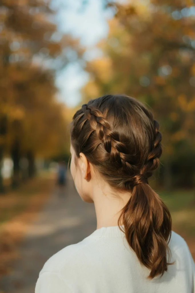 French Braid Into Low Ponytail