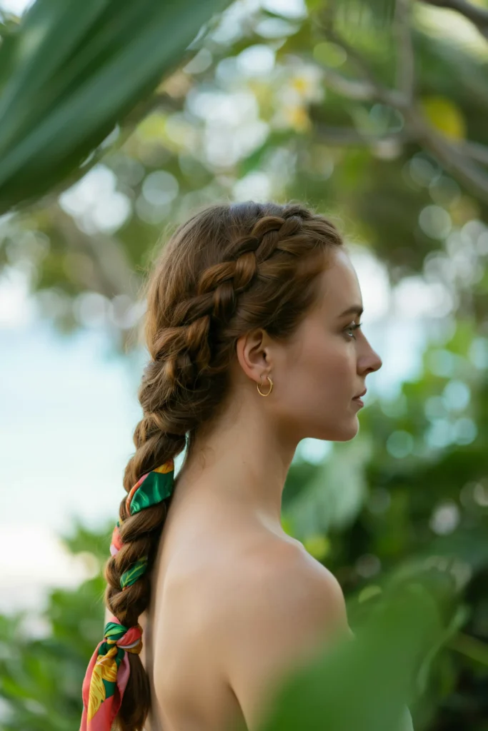 French Braid with Tropical Scarf Woven