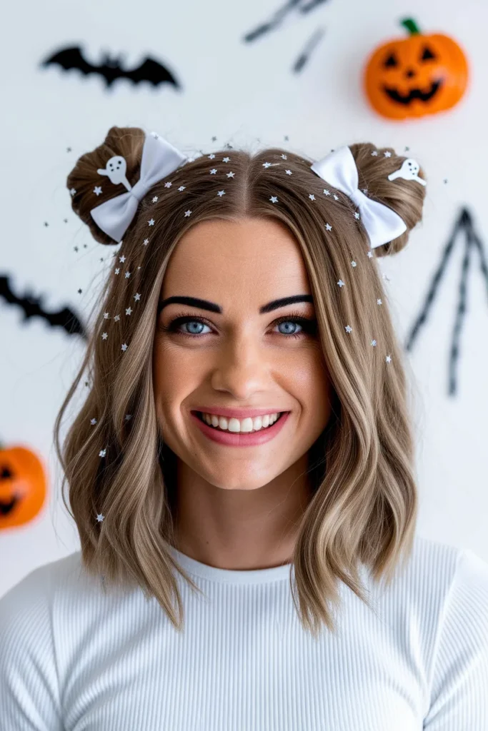 Ghost Buns Halloween Hairstyle for Kids