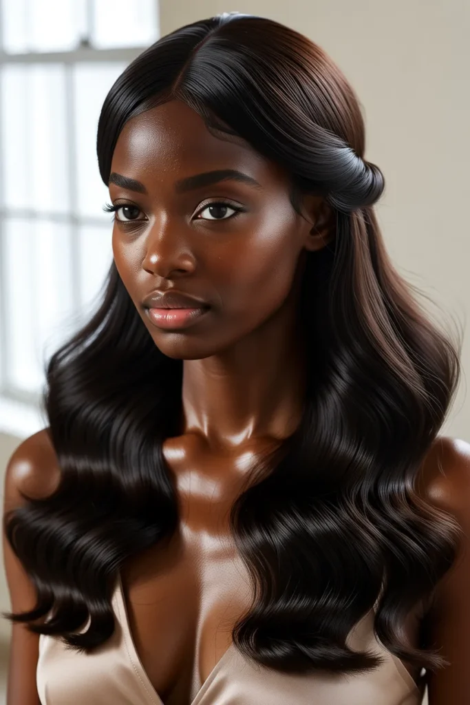 Glossy Half Up Half Down with Loose Waves