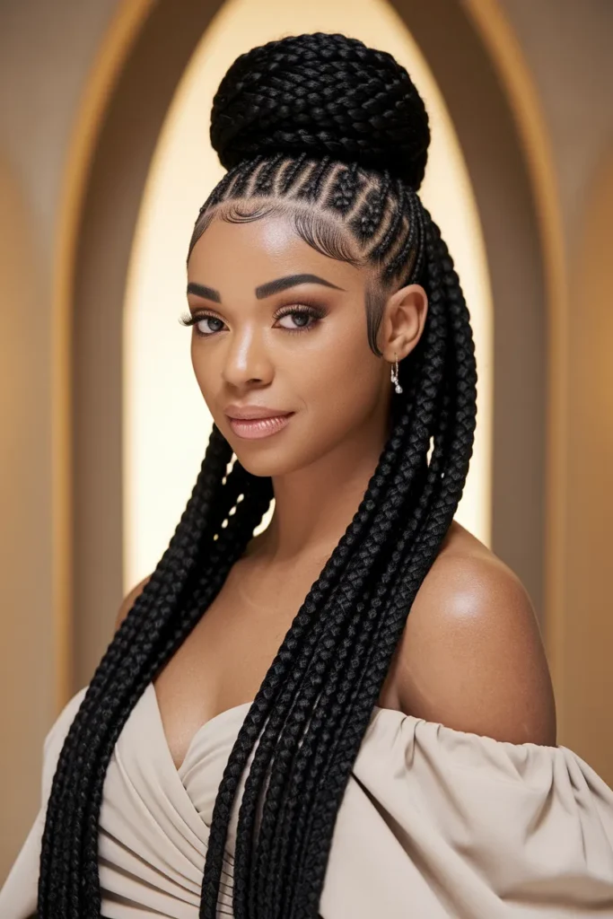 Goddess Braids Updo on Black Hair
