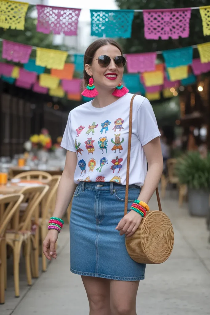  Graphic Tee and Denim Skirt