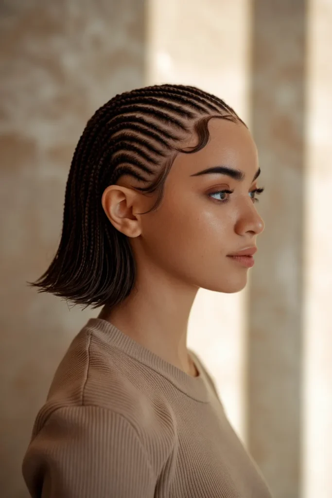 Half-Cornrow Braided Short Bob