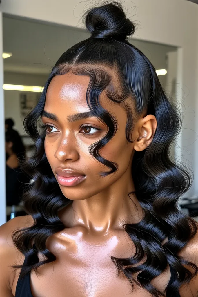 Half Up Half Down Bun with Face-Framing Curls