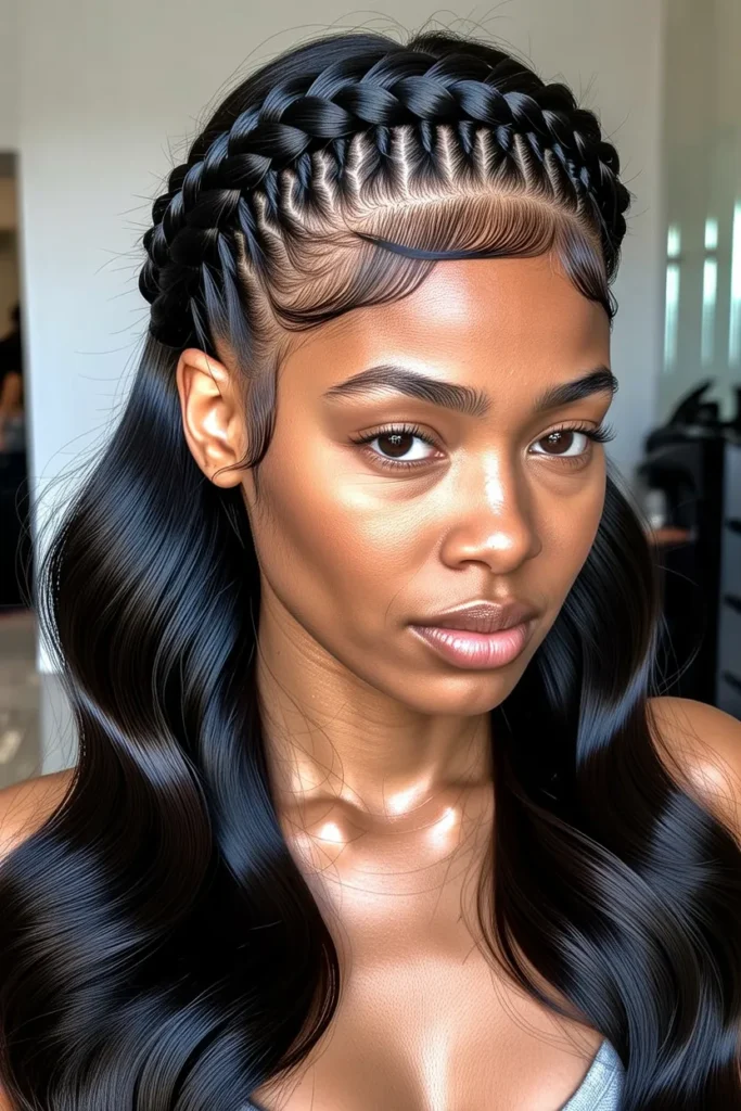 Half Up Half Down with Intricate Braided Crown