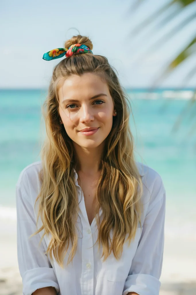 Half-Up Half-Down with Tropical Scarf