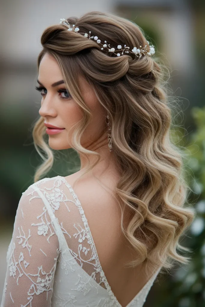 Half-Up Twisted Crown with Cascading Curls