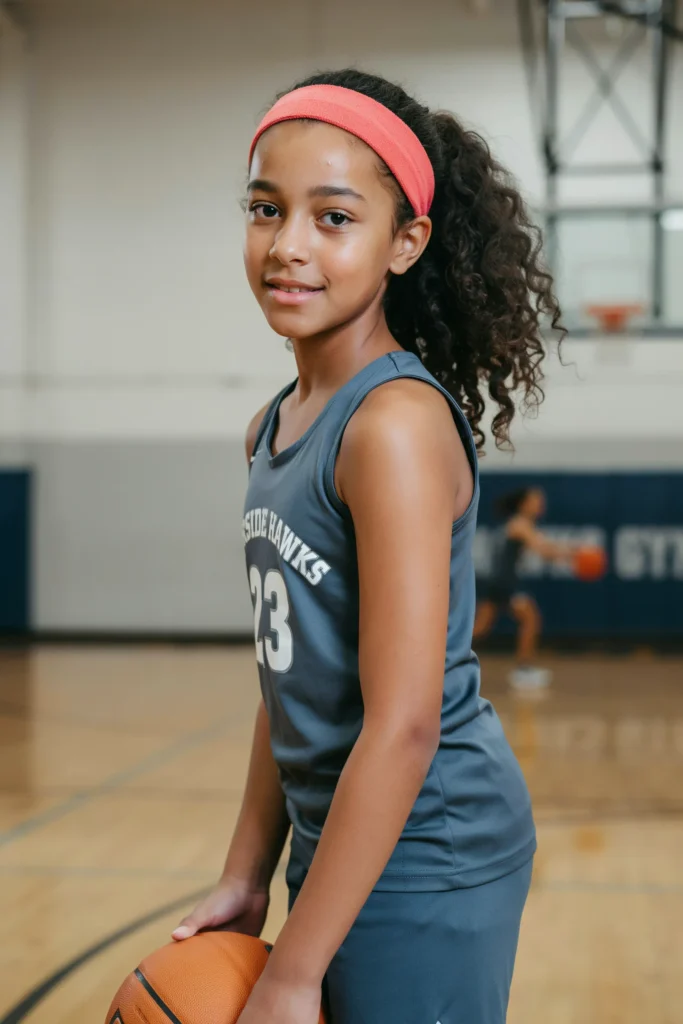 Headband with Curly Ponytail Basketball Hairstyle for Girls