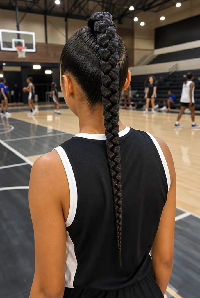 High Braided Ponytail Basketball Hairstyle for Girls