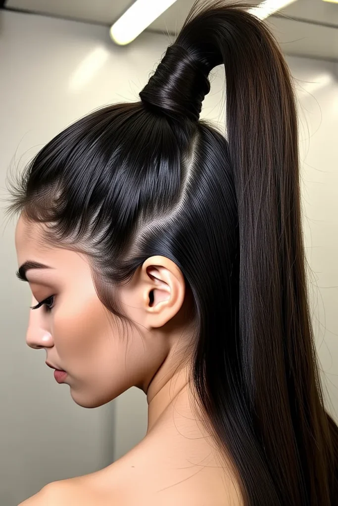 High Ponytail With Hair Wrap