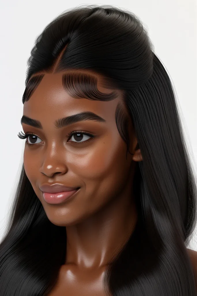 High Shine Half Up Half Down with Sleek Side Part
