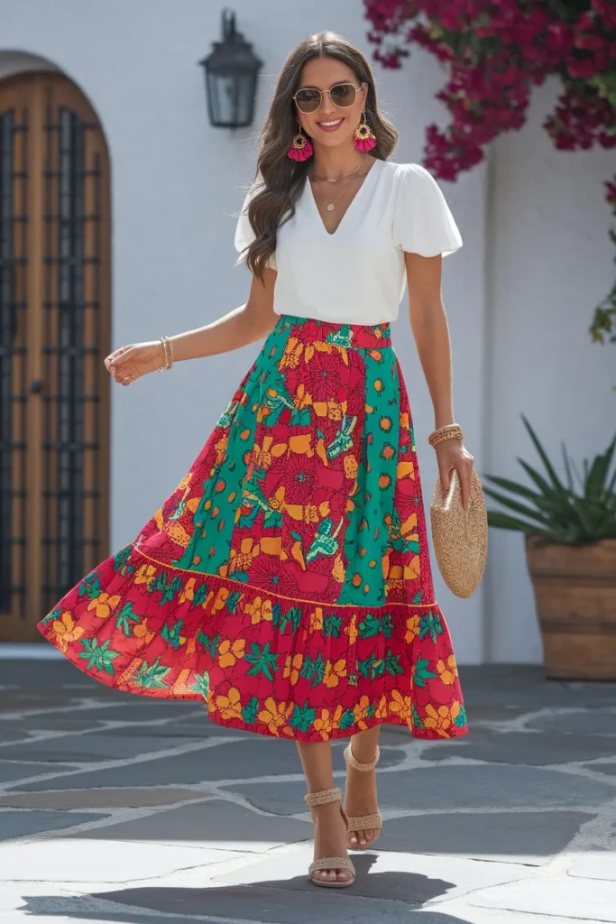 High-Waisted Skirt with Bold Prints