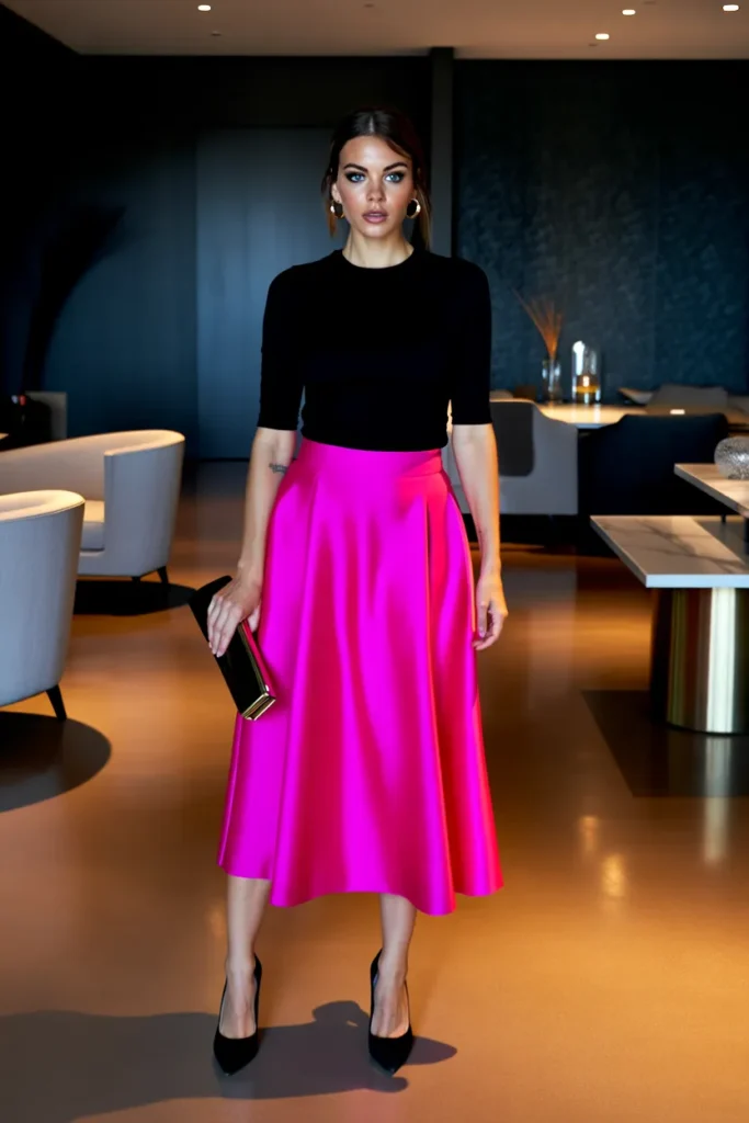 Hot Pink Skirt and Black Top
