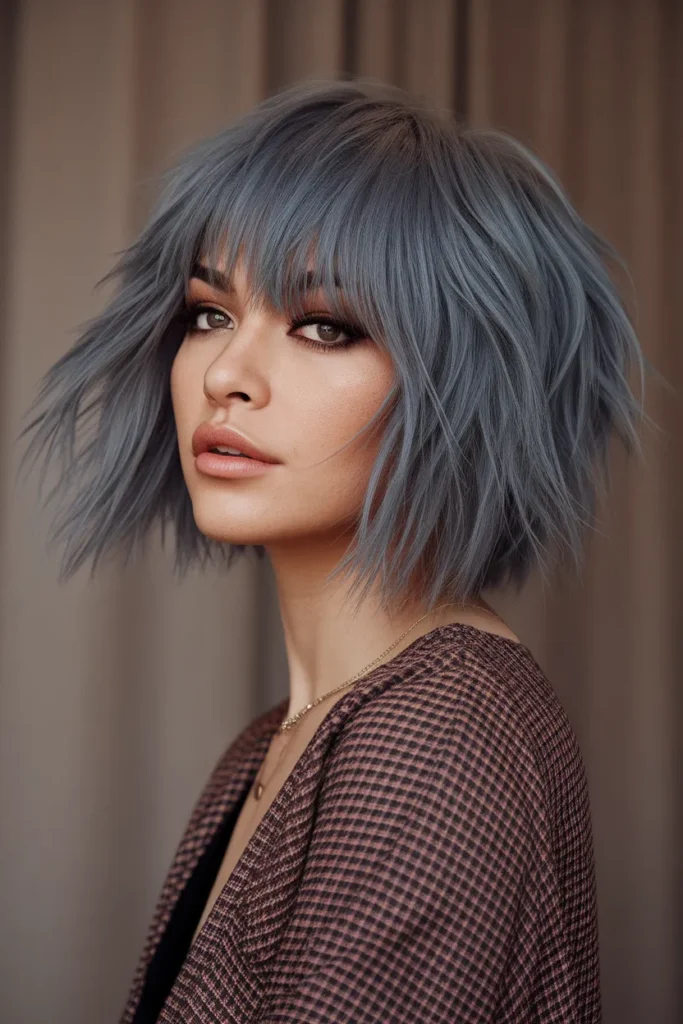 Layered Wolf Cut with Dusty Indigo Tones