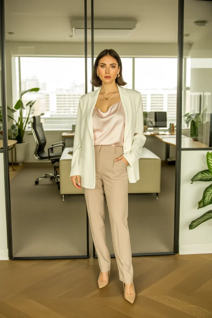Light Pink Silk Camisole and Blazer