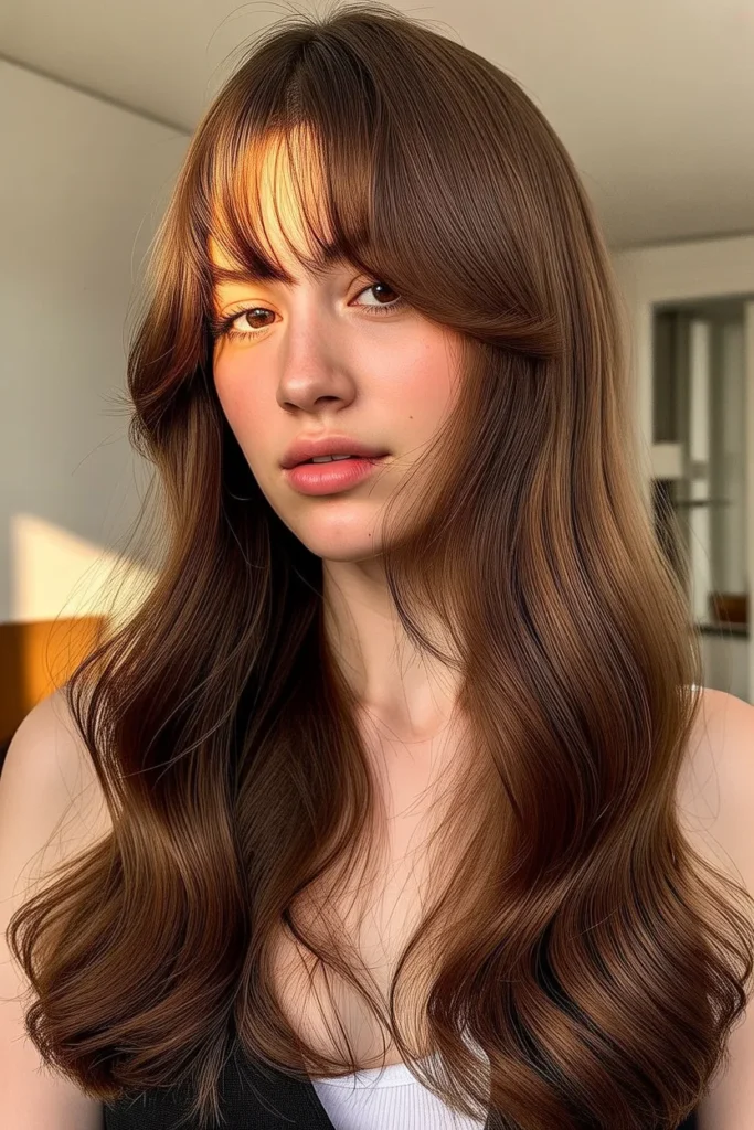 Long Hair with Curtain Bangs