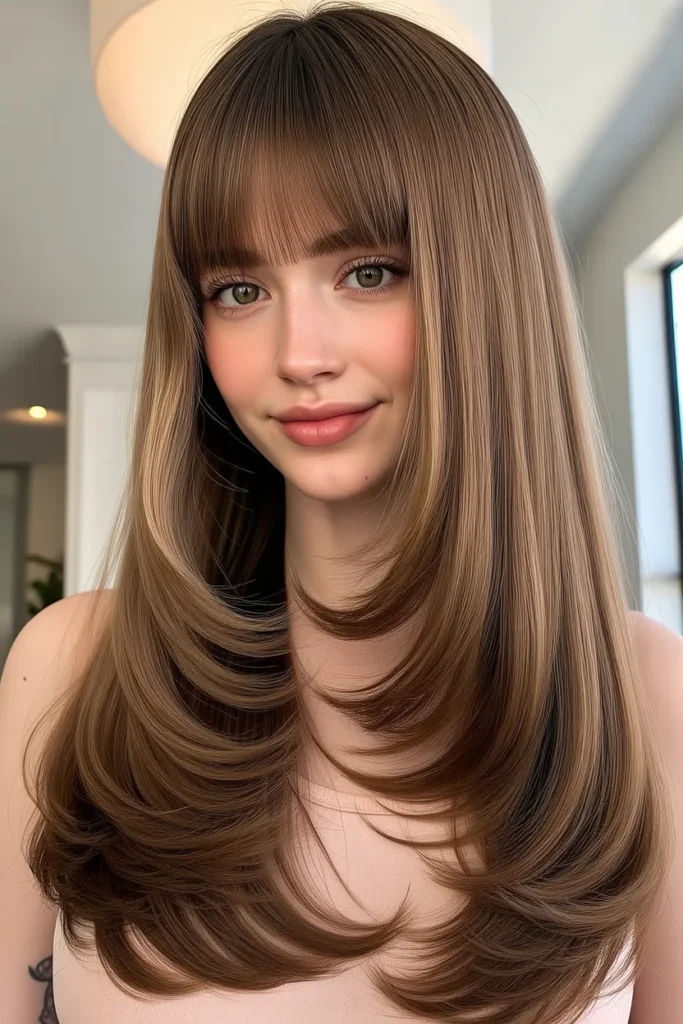 Long Hair with Long Curtain Bangs