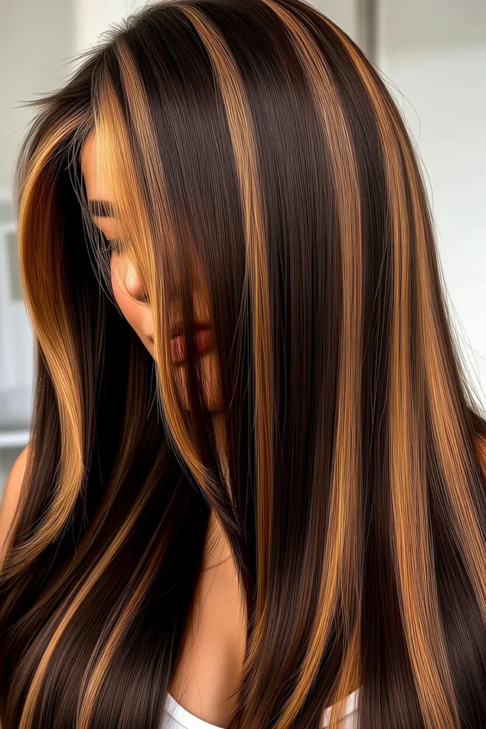 Long Hair with Money-Piece Highlights