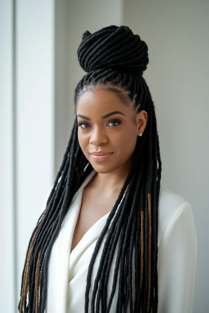  Long Locs Styled Half-Up on Black Hair
