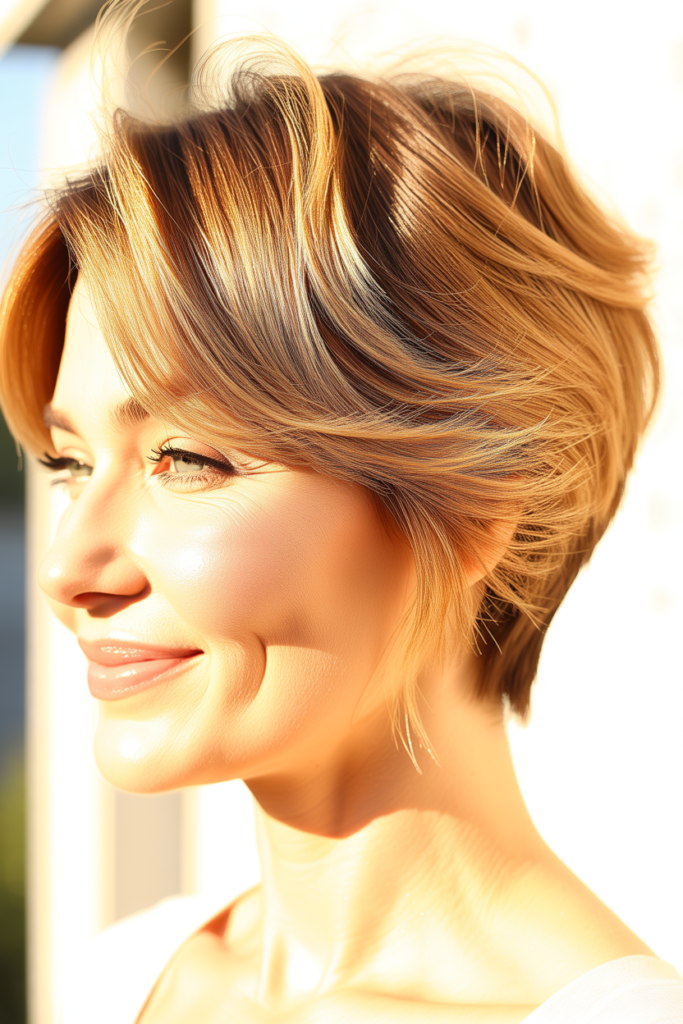 Long Pixie with Warm Honey Blonde