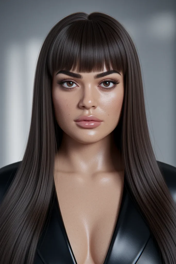 Long Straight Hair with Full Blunt Bangs