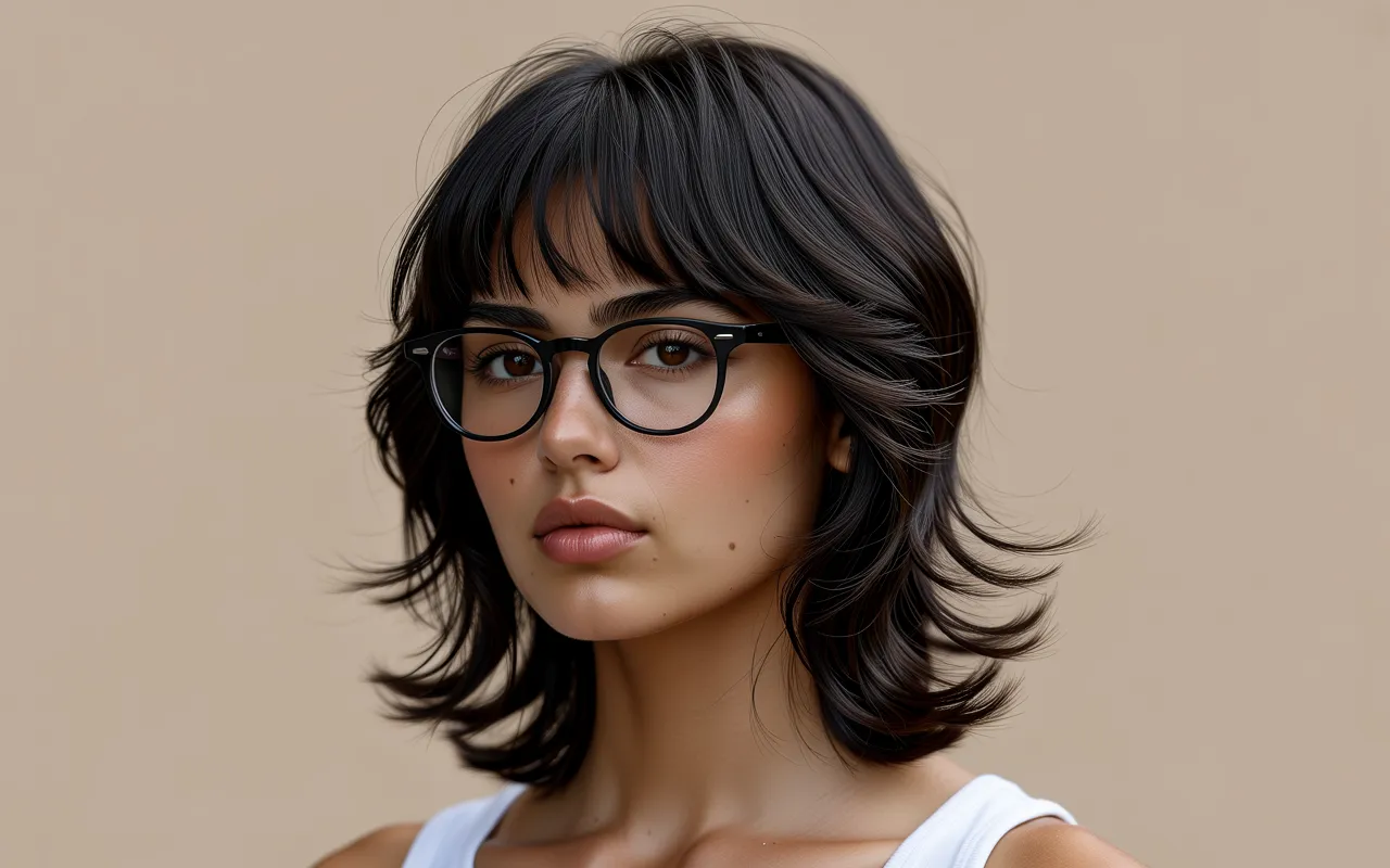 Long bang for women with glasses