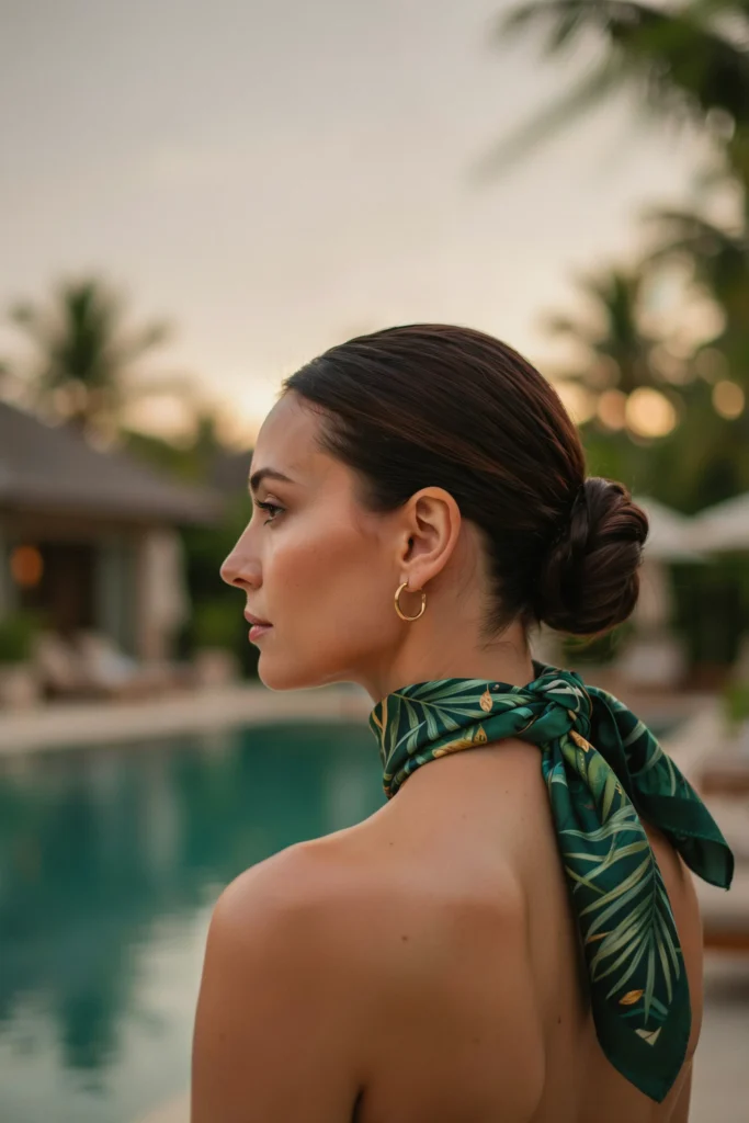 Low Chignon with Tropical Scarf Wrap